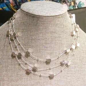 Lia Sophia Silver Cube Necklace 3 Strand Silvertone - Pre-loved (15"-19")